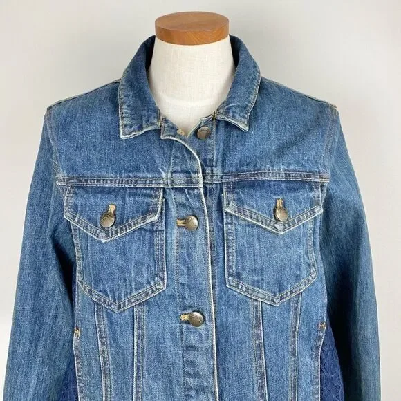Free People Lace Paneled Jean Jacket - Picture 3 of 7